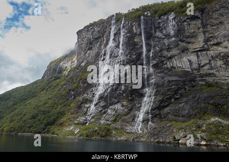 Seven Sisters Waterfall In Geiranger Fjord (Geirangerfjorden), Norway. Stock Photo