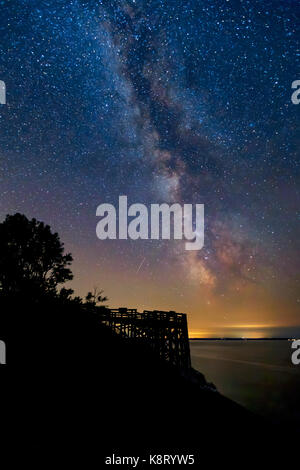 The Milky Way shines over Outlook #9 at Sleeping Bear Dunes National Lakeshore in Leelanau County. Empire Michigan Stock Photo