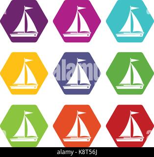 Yacht icon set color hexahedron Stock Vector Image & Art - Alamy