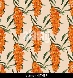 Photorealistic ripe vector sea buckthorn seamless pattern Stock Vector