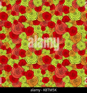 Seamless pattern with beautiful red and yellow roses for design and wallpaper Stock Vector