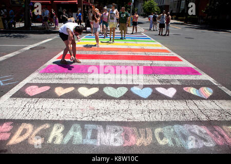 Rainbow crossing (crosswalk) - Dupont circle district, northwest, Washington, DC USA Stock Photo