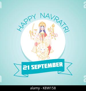 Calendar for each day on september 21. Greeting card. Holiday -  Navratri. Icon in the linear style (goddess Durga) Stock Vector