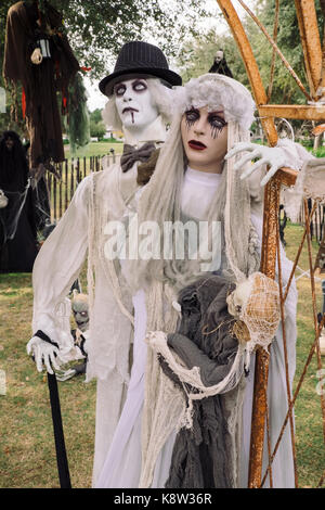 Scary Halloween figures and decorations in a small public park in Rosemary Beach, Florida, USA. Stock Photo