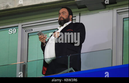 Nottingham Forest owner Evangelos Marinakis in the stands before the Carabao Cup, Third Round match at Stamford Bridge, London. Stock Photo