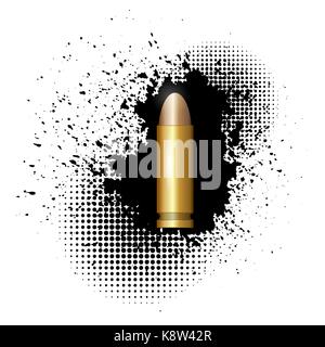 Metal Bullet on Black Splatter Background Stock Vector