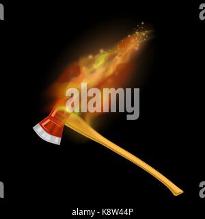 Burning Firefighter Axe Icon with Fire Stock Vector