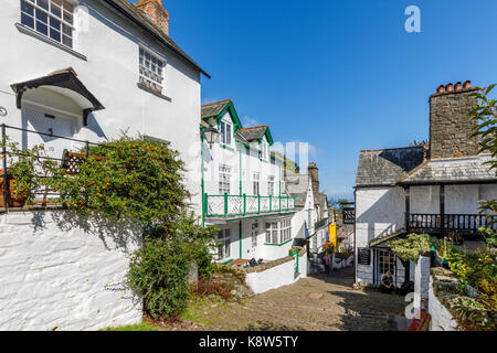 Clovelly, a small heritage village in north Devon, a tourist attraction famous for its steep pedestrianised cobbled main street, donkeys and sea views Stock Photo