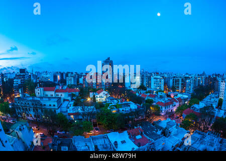 MONTEVIDEO, URUGUAY - SEPTEMBER 3: Aerial view of the city at night on September 9, 2015 in Montevideo, Uruguay Stock Photo