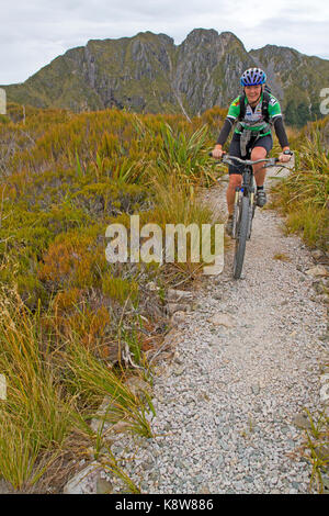 Mountain biking on the Old Ghost Road Stock Photo