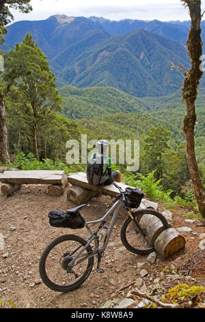 Mountain biking on the Old Ghost Road Stock Photo