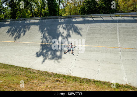 The old banked curve at the Monza race circuit. Stock Photo