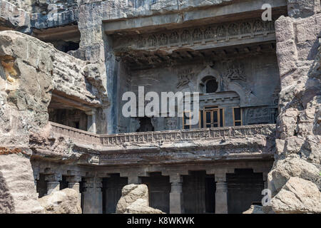 The Kailasa or Kailasanatha Temple, Ellora, Maharashtra, India, Is a rock-cut monastery-temple caves complexes. Stock Photo