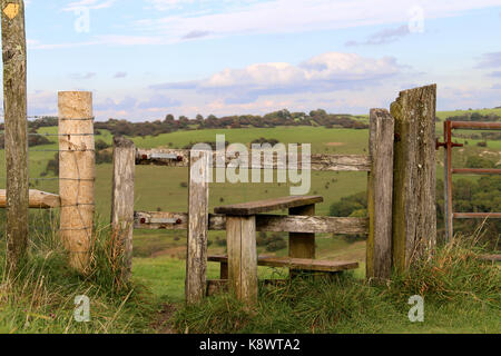 A stile at Devil's Dyke  on the south Downs near Brighton, Sussex. United Kingdom Stock Photo