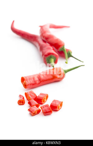 Sliced chili peppers isolated on white background. Stock Photo