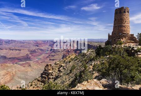 Desert View Watch Tower and Grand Canyon National Park Desert Landscape in Arizona United States Stock Photo