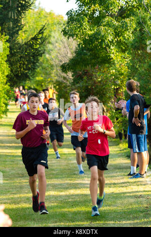 Image from a middle school cross country meet held in Oregon, Wisconsin. Stock Photo