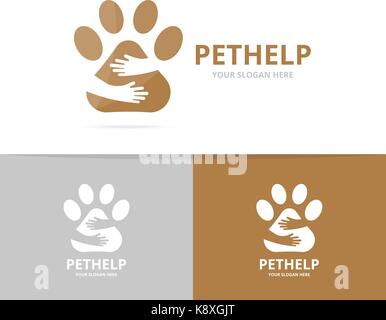 Vector paw and hands logo combination. Pet and embrace symbol or icon. Unique vet and friendship logotype design template. Stock Vector