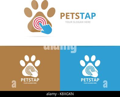Vector paw and click logo combination. Pet and cursor symbol or icon. Unique vet and digital logotype design template. Stock Vector