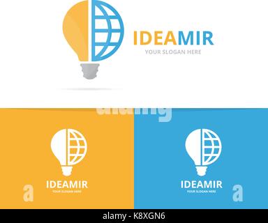 Vector lamp and planet logo combination. Lightbulb and world symbol or icon. Unique idea and globe logotype design template. Stock Vector