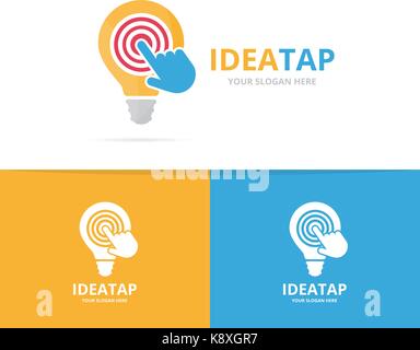 Vector lamp and click logo combination. Lightbulb and cursor symbol or icon. Unique idea and digital logotype design template. Stock Vector