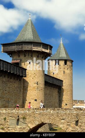 The Chateau Comtal in the medieval French fortified city of Carcassonne, La Cite, Languedoc-Roussillon, France Stock Photo