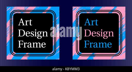 Vector Art frame, Art graphics in blue-pink colors. Black template of frame with color brush, element for design poster, banner, business card Stock Vector
