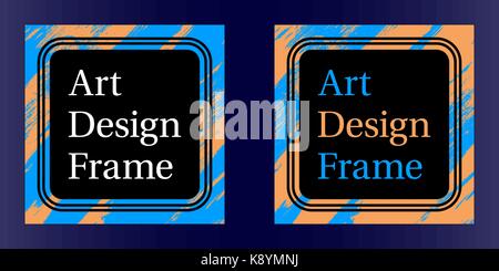 Vector Art frame, Art graphics in blue-orange colors. Black template of frame with color brush, element for design poster, banner, business card Stock Vector