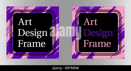 Vector Art frame, Art graphics in purple-pink colors. Black template of frame with color brush, element for design poster, banner, business card Stock Vector