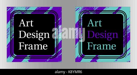 Vector Art frame, Art graphics in purple-turquoise colors. Black template of frame with color brush, element for design poster, banner, business card Stock Vector