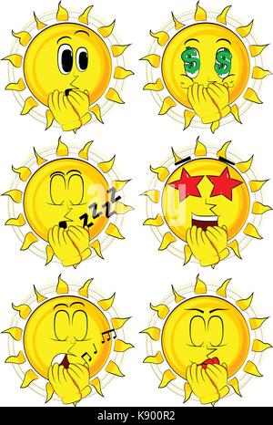 Cartoon sun with hands over mouth. Collection with sad faces ...