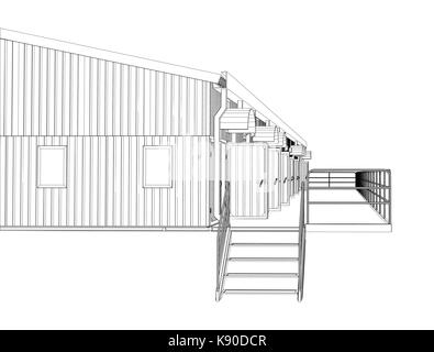 Wire-frame industrial building Stock Vector