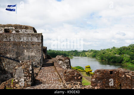 Central America, Nicaragua, Spanish defensive fortification in of El Castillo on a river bank San Juan defending the access to the city of Grenada Stock Photo