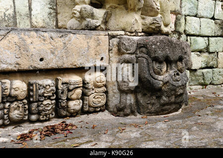 Honduras, Mayan city ruins in Copan. The picture presents detail of decorating walls of the temple Stock Photo