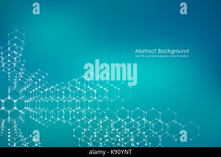 Abstract hexagonal molecule background, genetic and chemical compounds, scientific or technological concept vector illustration Stock Vector