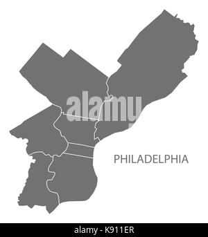 Philadelphia city map with boroughs grey illustration silhouette shape Stock Vector