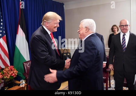 March 11, 2017 - New York, New York, America - Palestinian President Mahmoud Abbas meets with US President Donald Trump in New York City, U.S. on September 19, 2017  (Credit Image: © Thaer Ghanaim/APA Images via ZUMA Wire) Stock Photo