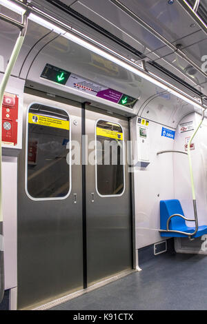 Sao Paulo, SP, Brazil, September 21, 2017. Interior of the Line 5-lilac train that is still under test, in the south zone of Sao Paulo, SP. Stock Photo