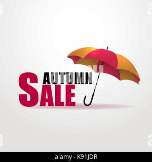 Autumn sale Vector illustration Realistic striped umbrella-cane with the inscription Autumn sale on white background Modern template for banner, poste Stock Vector