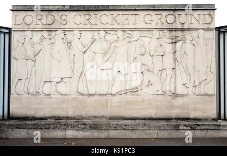 Mural at Lord's Cricket Ground, St Johns Wood Road, St Johns, London, England, UK Stock Photo