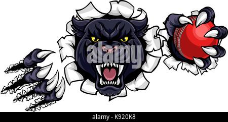 Black Panther Cricket Mascot Breaking Background Stock Vector