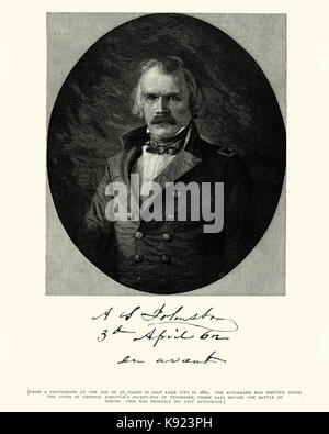 Vintage engraving of Albert Sidney Johnston (February 2, 1803 – April 6, 1862) served as a general in three different armies: the Texian Army, the Uni Stock Photo