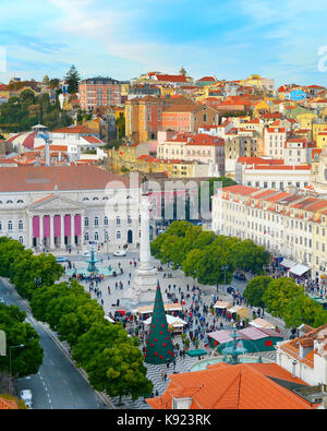 Aerial view of Rossio square in Old Town of Lisbon, Portugal Stock Photo