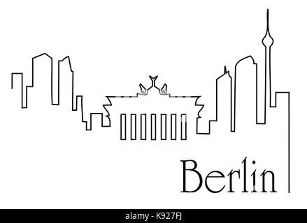 Vector Drawing Of Berlin Skyline Outline Germany Travel Landmark Black And White Cover And Background Concept Stock Vector Image Art Alamy