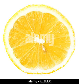 Juicy yellow slice of lemon isolatedon a white background Stock Photo