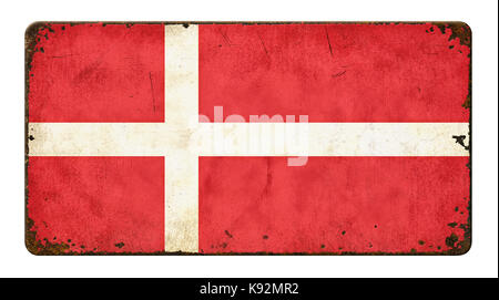 Vintage metal sign on a white background - Flag of Denmark Stock Photo