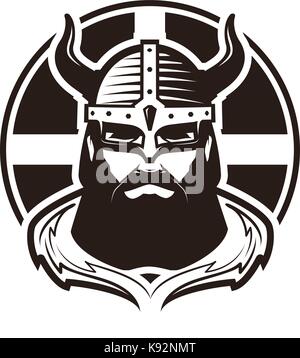 Viking logo or label. Warrior in armor. Vector illustration Stock Vector