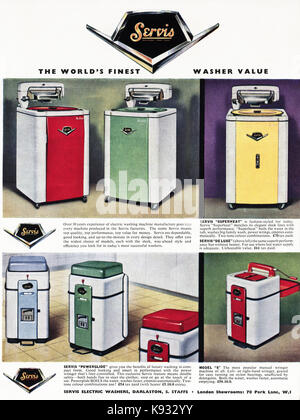 1950s old vintage original british magazine advert advertising Servis electric washing machines dated 1958 Stock Photo