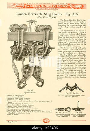 Louden hay unloading tools, barn and garage door hangers, dairy barn equipment, litter, feed, merchandise, and milk can carriers, horse stable equipment, cupolas, ventilators, drains, etc., hardware BHL23126338 Stock Photo