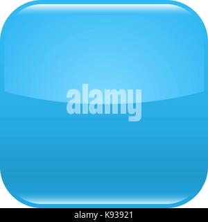 Blue glossy button blank icon square empty shape isolated form background. Vector illustration a graphic element for web internet design Stock Vector
